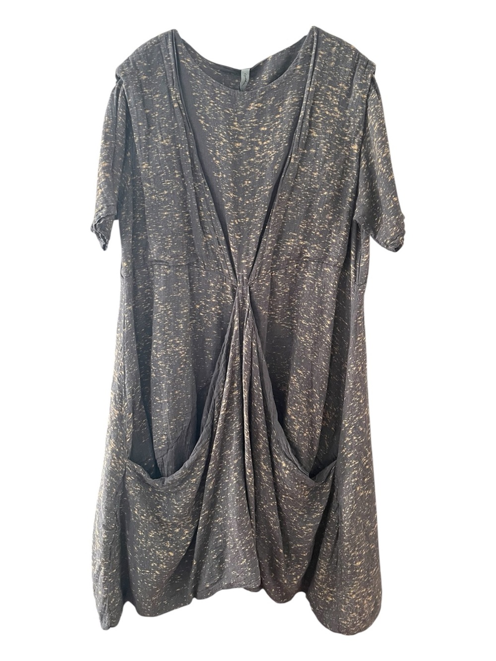 Cynthia Ashby Linen Blend Lagenlook Dress Grey Gold Size Medium